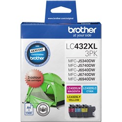 Brother LC-432XL-3PKS High Yield Ink Cartridge 3 Colour Value Pack CYM