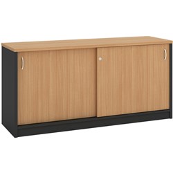 OM Credenza 1200W x  450D x 720mmH Lockable Sliding Doors Beech And Charcoal