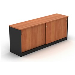 OM Credenza 1200W x  450D x 720mmH Lockable Sliding Doors Cherry And Charcoal