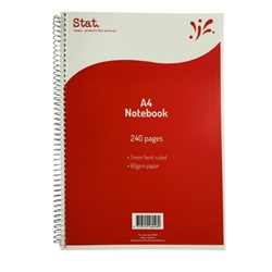 Stat Notebook A4 60Gsm 7mm Ruling Board Cover Red 240Pg Pkt 5