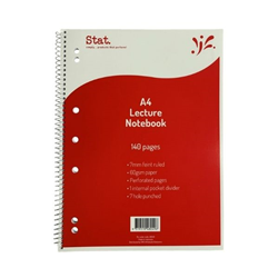 Stat Notebook A4 Lecture 60Gsm 7mm Ruling Board Cover Red 140Pg Pkt 10