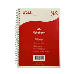 Stat Notebook A5 60Gsm 7mm Ruling Board Cover Red 200Pg Pkt 5