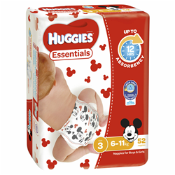 Huggies Nappies Essentials Crawler Unisex Size 3 6-11kg 52 Pack x 4