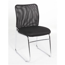 Studio Visitor Chair Chrome Sled Base Mesh Back  Fabric Seat Black 