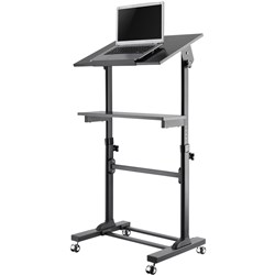 Ergovida Mobile Computer Desk 2 Shelf 600W x 400D x  1050-1270mmH Silver/Black