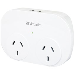 Verbatim Dual USB Surge Protected With Double Adapter White