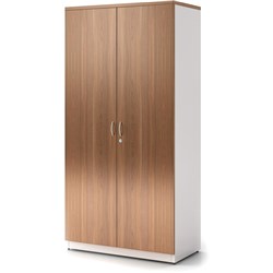 OM Premier Stationery Cupboard 900W x 450D x 1800mmH Virginia Walnut And White