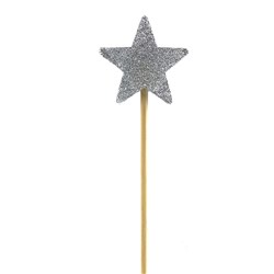 Alpen Candle Long Stick Glitter Star Silver 