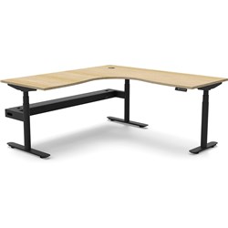 Rapidline Halo+ Corner Workstation + Tray 1800/1800W x 750D x 1270mmH Oak/Black