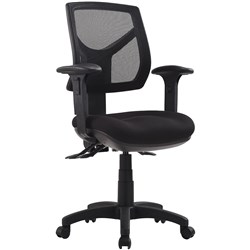 Rio Low Back Task Chair 3 Lever With Arms Mesh Back Black Fabric Seat