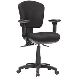 Aqua Low Back Task Chair 3 Lever With Arms Black Fabric 