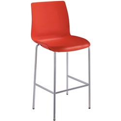 Pod 4 Leg Stool Chrome Frame Red Plastic Seat 