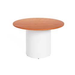 Rapidline Drum Round Meeting Table 1200D x 730mmH Cherry Top White Base