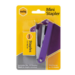 MARBIG MINI STAPLER With Staples 10 Sheet Capacity Assorted Box of 500 Staples