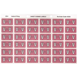 Avery Alphabet Coding Label V Side Tab 25x38mm Mauve Pack Of 180