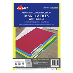 Avery Manilla Folders Foolscap Labeled Assorted Pack 20