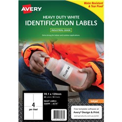 Avery Durable Heavy Duty Injet Labels White J4774 99.1x139mm 4UP 40 Labels