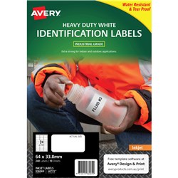Avery Durable Heavy Duty Inkjet Labels White J4773 64x33.8mm 24UP 240 Labels