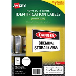 Avery Round Laser Heavy Duty Labels 24 Sheet White 40mm Diametre