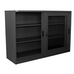 Steelco Sliding Glass Door Cabinet 2 Shelves 1500W x 465D x 1015mmH Graphite Ripple