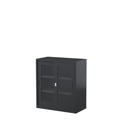 Steelco Sliding Glass Door Cabinet 2 Shelves 914W x 465D x 1015mmH Graphite Ripple