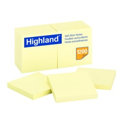 Highland Stick On Notes 6549 76x76mm Yellow Pkt 12 