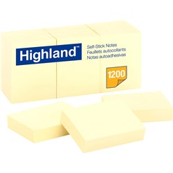 Highland Stick On Notes Recycled Yellow 38x50mm 6539 Pkt 12