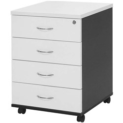 Logan Mobile Pedestal 4 Drawer 476W x 470D x 676mmH White And Ironstone