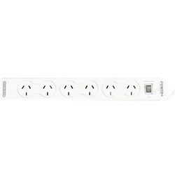 Italplast Power+ 6 Outlet Powerboard Master Switch And Overload Protection White