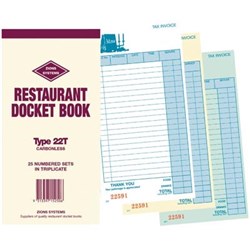 Zions 22T Docket Book Carbonless Triplicate  200x100mm 25 Sets