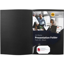 Marbig Professional Series Presentation Folders A4 Matte Black Pack Of 20