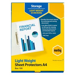 Marbig Sheet Protectors A4 Leight Weight 35 Micron Box Of 100