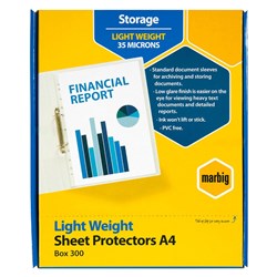 Marbig Sheet Protectors A4 Leight Weight 35 Micron Box Of 300