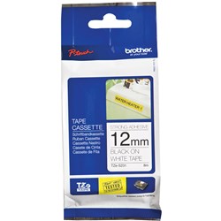 Brother TZE-S231 P-Touch Tape 12mmx8m Black on White Strong Adhesive