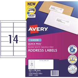 Avery Quick Peel Address Laser White L7163 99.1x38.1mm  14UP 1400 Labels 100 Sheets