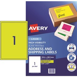 Avery High Visibility Shipping Laser Labels Yellow L7167FY 199.6x289.1mm 1UP 25 Labels