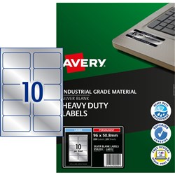 Avery Heavy Duty Laser Labels Asset Tags Silver L6012 96x50.8mm 10UP 200 Labels