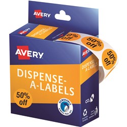 Avery Removable Dispenser Labels 24mm Round 50% Off Black on Orange Box of 500