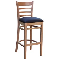 Florence Indoor Barstool Solid Timber Natural Frame Chocolate Padded Vinyl Seat