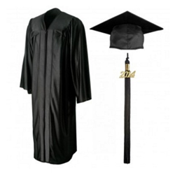 Graduation Mortor with Tassel  Date Charm and Gown - Black