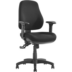 Newton High Back Task Chair 3 Lever With Arms Black Fabric 