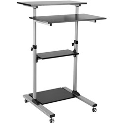 Ergovida Mobile Computer Desk 3 Shelf 700W x 355D x 820-1260mmH Silver/Black