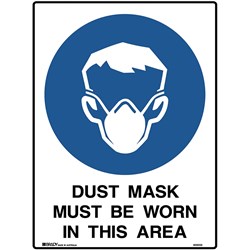 Brady Mandatory Sign Dust Mask Must Be Worn 450W x 600mmH Metal White/Blue