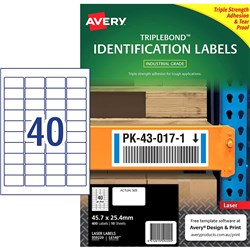 Avery TripleBond Laser Labels Identification White L6140 45.7x25.4mm 40UP 400 Labels