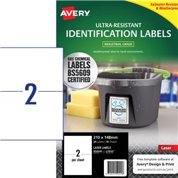 Avery Identification Laser Ultra Resistant White L7916 210x148mm 2UP 20 Labels