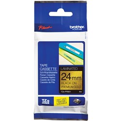 Brother TZE-PR851 Glitter Tape 24mm x 8m Black On Gold