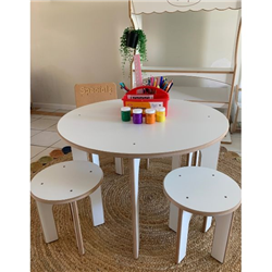 Table and  Stools White Satin