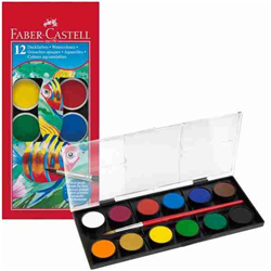 Faber-Castell School Watercolour Paint Pan - Pack of 12  1 watercolour brush