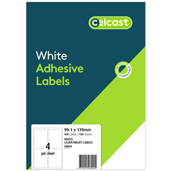 Celcast Labels Laser/Inkjet L7169 4UP 100 Sheet Pk