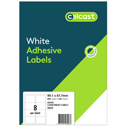 Celcast Labels Laser/Inkjet L7165 8UP 100 Sheet Pk